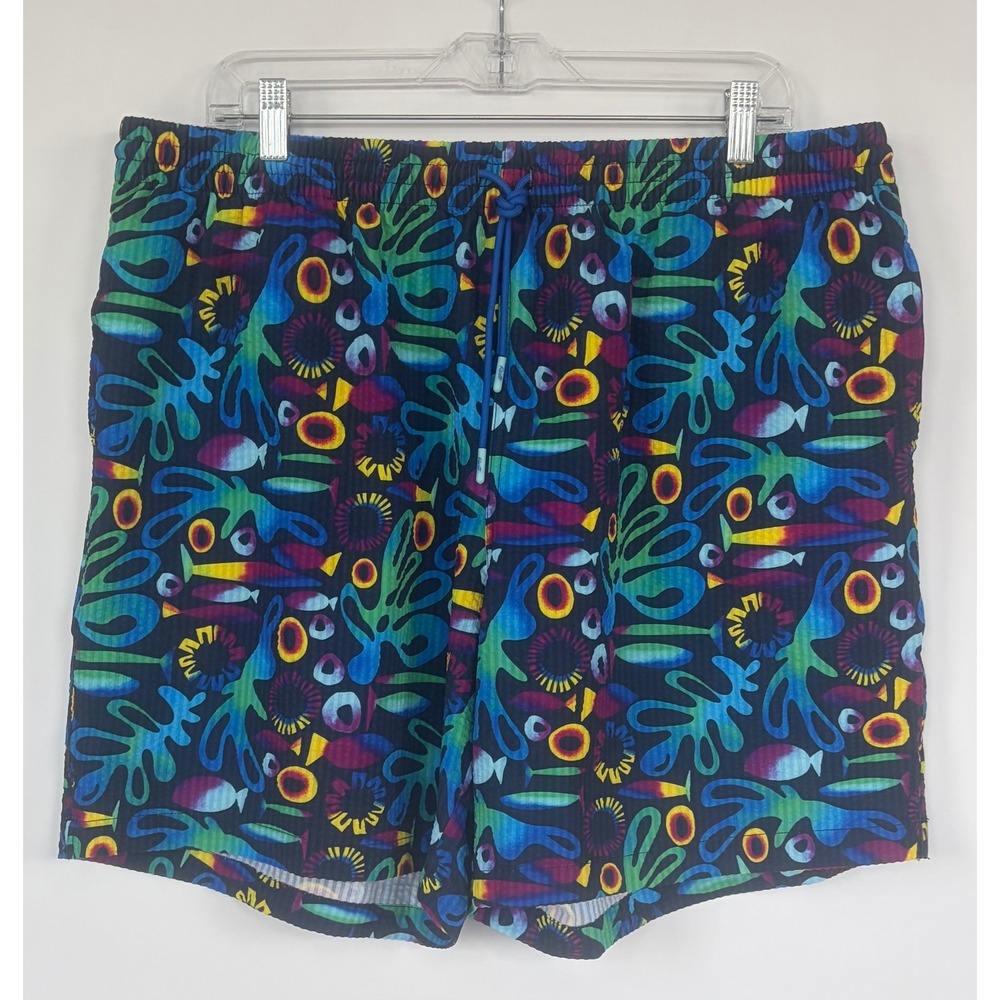 RSVLTS Mens 2XL Beersucker Swim Trunks Multicolor Abstract Fish Print Shorts